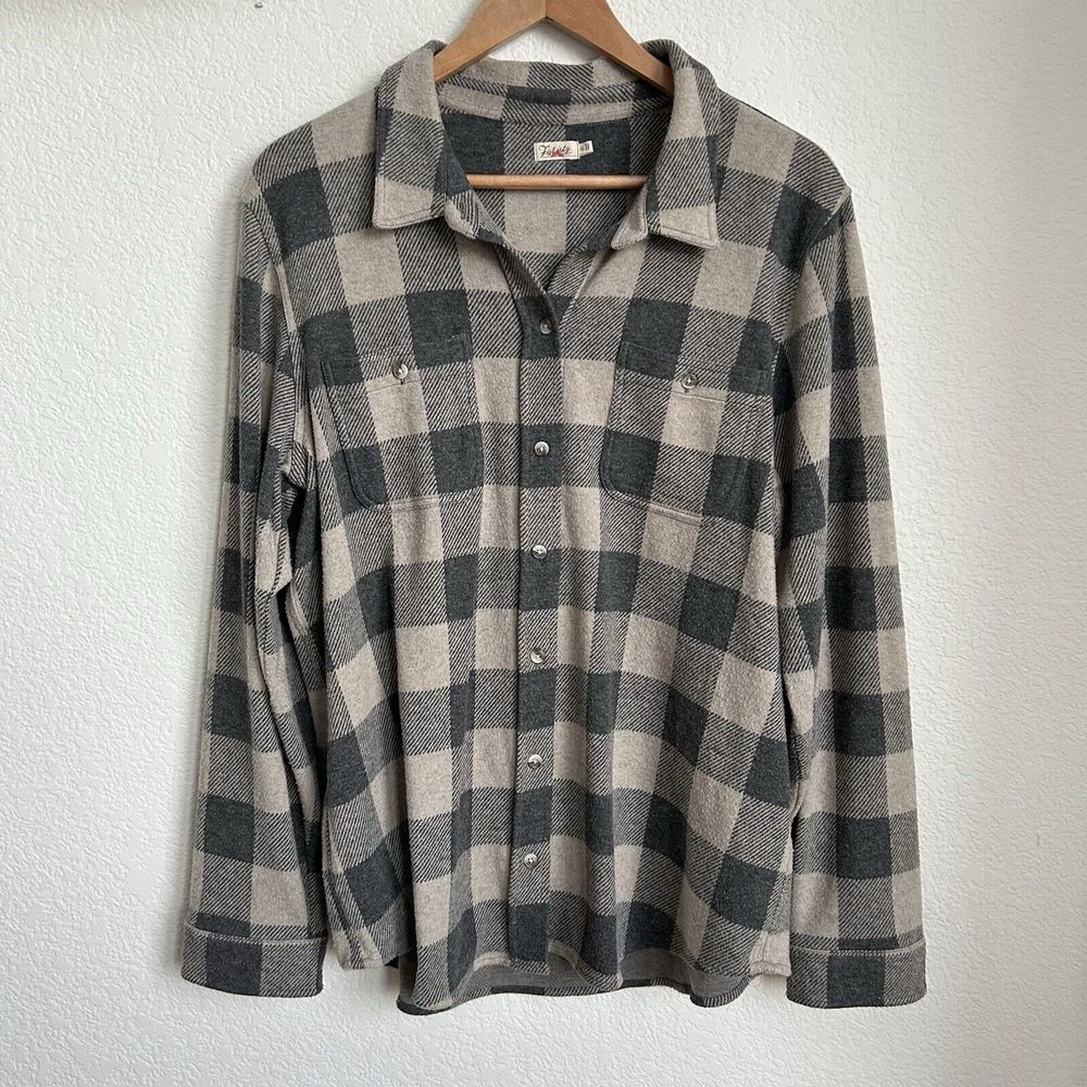Faherty Legend Sweater Shirt‎ Women Size XL Tan Buffalo Plaid Tuckernuck $168 - Picture 4 of 12